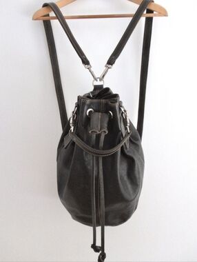 Rare Vintage Rugby North America Drawstring Bucket Bag - Heavy Leather
